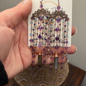 NEW Gorgeous multi semi precious stone chandelier earrings